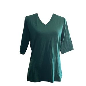 Active Basic Teal 3/4 Sleeve V-Neck Top